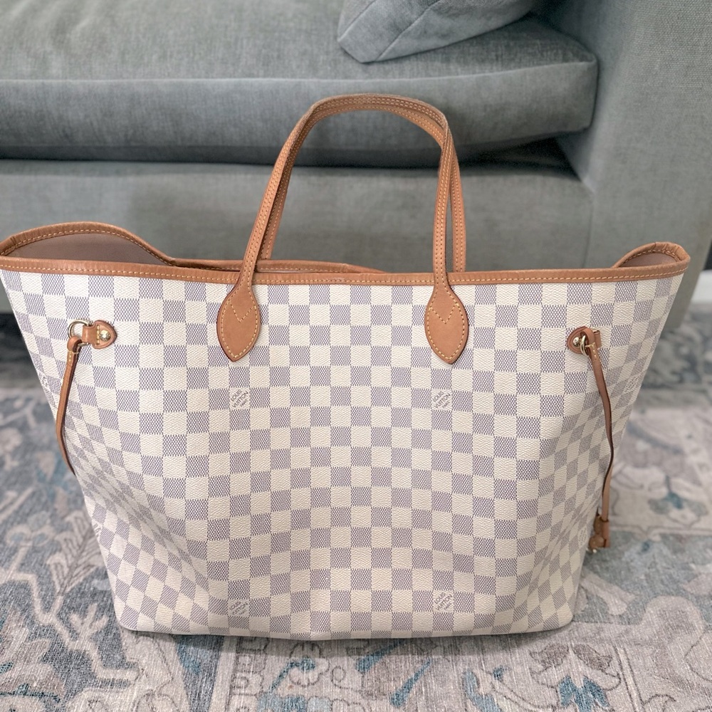 Louis Vuitton White and Tan Checkered Shoulder Bag